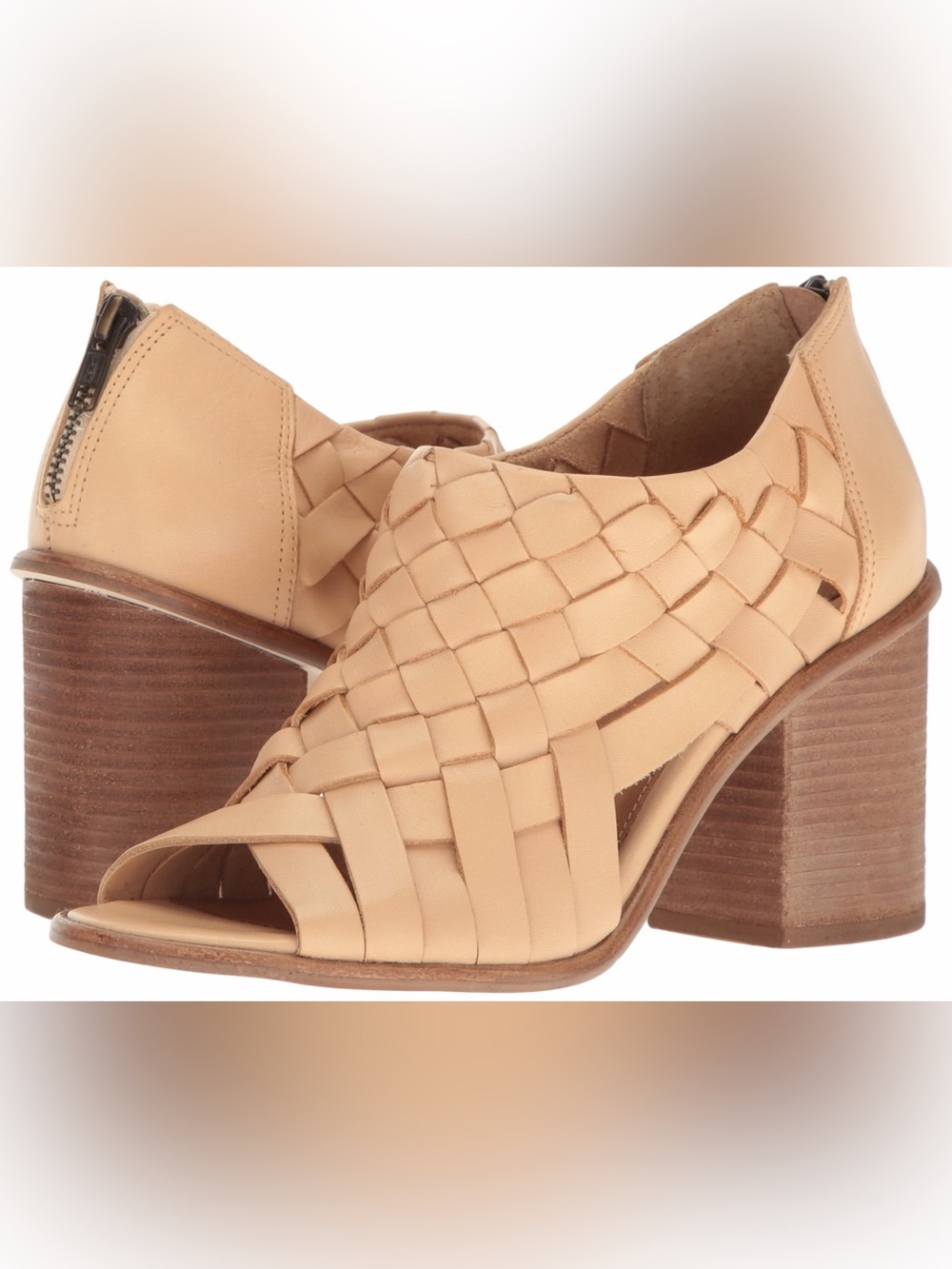 Corso Como Beige Woven Leather Peep-Toe Mule